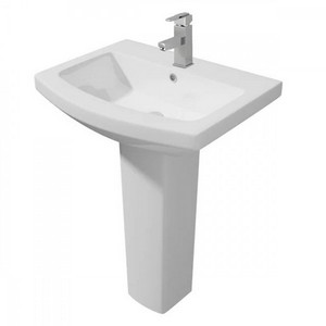 Kartell Evoque 550mm 1TH Basin Sink Full Pedestal Bathroom Cloakroom White Square 